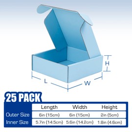 Wintcomfort 25 Pack Shipping Boxes, 6 x 6 x 2 inch Corrugated Cardboard Packing Small Mailer Box for Mailing Business Packaging, Gifts, Decorations, Blue Kraft