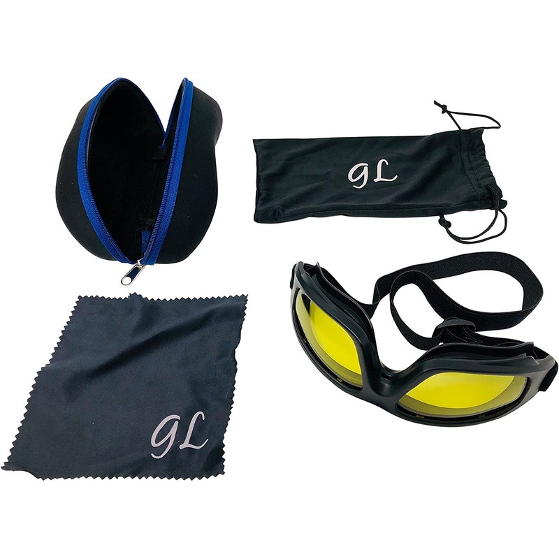 Yellow Motorcycle Riding Goggles: Night Vision Nighttime Riding Goggles"No Foam"