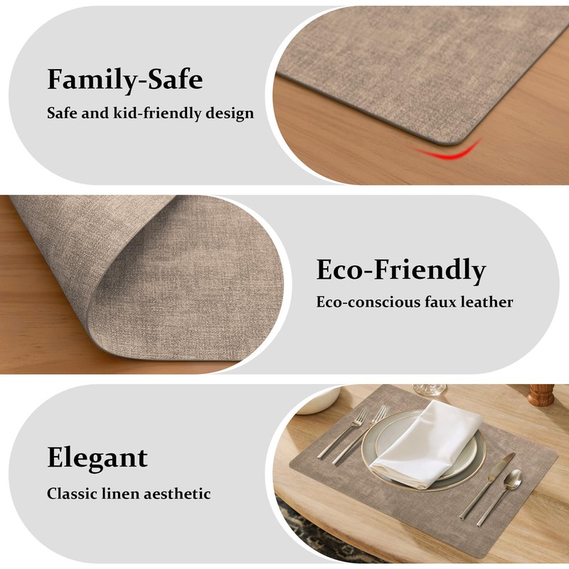 FROMHEART Faux Leather PU Placemats Set of 6 (Light Coffee,11.8"