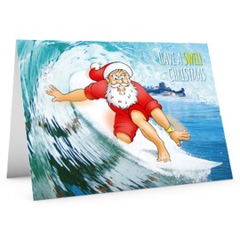 STREET SANTA - Surf Christmas Card - Large A5 Card Size - Funny Watersport Design - Made in the UK - Have a SWELL Christmas - For Him Her Surfing Friend