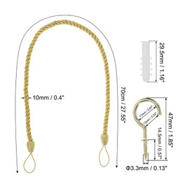 PATIKIL Curtain Tiebacks Ropes, 2 Pack Decorative Tie Backs Braided Curtain Holdback Cord for Home Office Decor, with Screw Hooks & Bolts, Gold Yellow