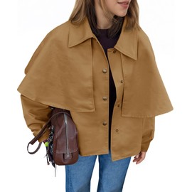 Tankaneo Womens Cropped Trench Coat Casual Lapel Single Breasted Cape Sleeve Short Jacket 2025 Fall Fashion Outerwear