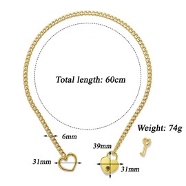 Geaanen Heart Slip Chain Love Shackles Necklace Chain Heart Stainless Steel Adjustable Lariat Y Heart Lock and Key Necklace Heart O-Ring Slip Chain Choker for Women, stainless steel