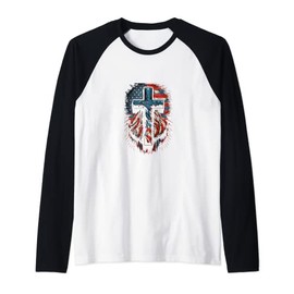 Memorial Day Veteran American USA Flag Cross 4th of July Raglan Baseball Tee