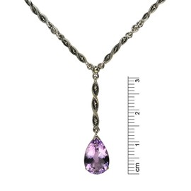 Esse Marcasite Sterling Silver Victorian Amethyst and Marcasite Teardrop Necklace of Length 42-47cm