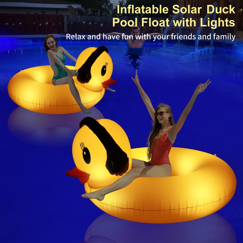 DeeprBetter Inflatable Duck Pool Float with Lights, Solar Pool Inflatables
