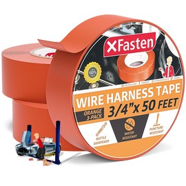 XFasten Wire Harness Tape Orange 3-Pack 3/4 Inch x 50-Feet Residue-Free Heat Resistant Automotive Wire Loom Tape Cloth Electrical Tape Automotive Fabric High Heat Cable Wrap Tape