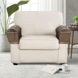 Leather Look Couch Arm Covers Set of 2 Armrest Covers for Sofa Chair Arm Protectors Stretch Armchair Slipcovers with Pockets Washable Spandex Fabric (Medium, Brown)