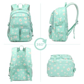 Classic Diamond Daisy Backpack for School Backpack for Girls Backpack with Lunch Box Bookbag Set Kids Backpacks for Teen Girls (Green)