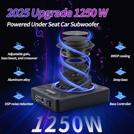 𝙐𝙥𝙜𝙧𝙖𝙙𝙚 10" 1250W Slim Under Seat Car Subwoofer with Amp and Blue LED Lights, Enhanced Bass and Superior Heat Dissipation, Fit Truck SUV Jeep MPV for Passionate Driving, 1-Yr Service