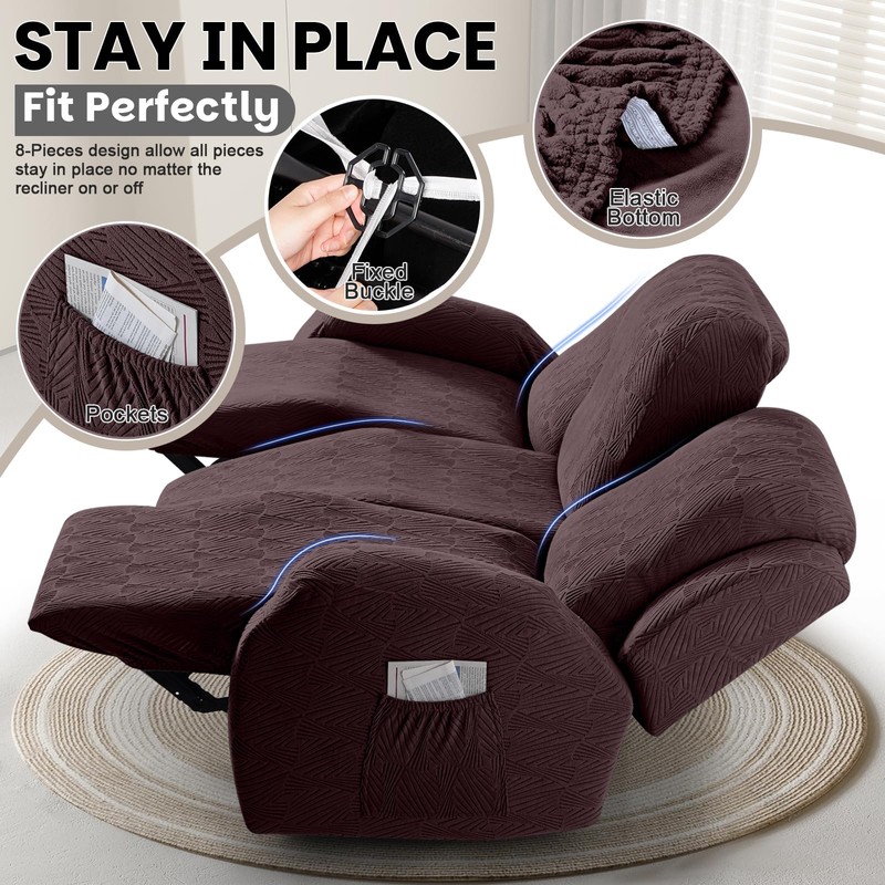 VANSOFY Recliner Couch Cover, 8-Pieces Stretch Recliner Sofa Cover Soft