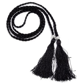 Wambere 1 Piece Women's Braided Waist Belt Fringe Belt Waist Rope Cord Belt Thin Tassel Braided Tassel Belt Woven Tassel Chain Belt for Women Dresses, Army Green, black, One Size