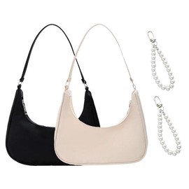 ZGDEIWGF 2 Plain Shoulder Bags, 2 Bead Buckles, Women's Underarm Bag, Fashionable Clutch Bag, Portable Canvas Bag, Dumpling Bag, Casual Commuter Bag, black