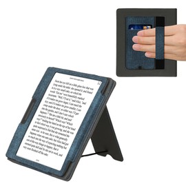 kwmobile Cover Compatible with Onyx Boox Leaf 2 Cover - Faux Leather/Suede Case with Stand - Dark Blue/Dark Grey