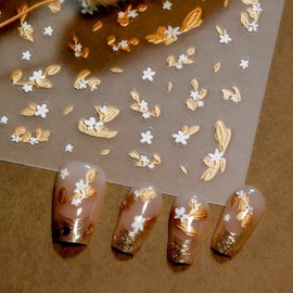 Rchovsam Nail Art Decals 5D Embossed Gold Leaves Nail Stickers for Nail Art Nail Decals Self-Adhesive Gold Maple Leaf Nail Decals for Women Nail Supplies Design