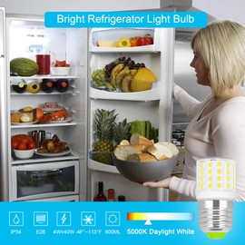 LED AC100-265V 3.5W Refrigerator Bulb Frigidaire Replacement Refrigerator Bulb 4W KEI D34L E26 Fridge Light Bulb 40W Appliance Light Bulbs Compact Daylight White 5000K 600LM, 2-Pack