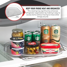 Oizeir Refrigerator Lazy Susan (2PK) - Clear Rectangular Fridge Organizer - Turntable Tray Lazy Susan for Refrigerator - Cabinet & Pantry Organizer - Smooth 360° Rotating Swivel Spinning Fridge Shelf