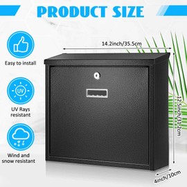 Yaocom Locking Mailbox Wall Mount 14.2 x 12.5 x 4 Inch Large Capacity Locked Mail Boxes with Key Lock for Outside Security Key Drop Box for House Outside