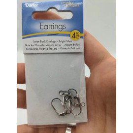 Darice Jewelry Making Lever Back Earrings Bright Silver Tone 4pcs costume