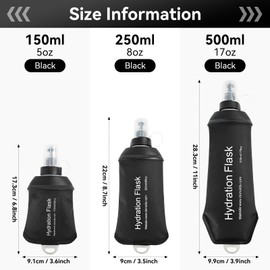 SHELEMB 500ml Soft Flask, Soft Water Bottle for Hydration Packs, Running, Hiking, Cycling and Climbing - Black
