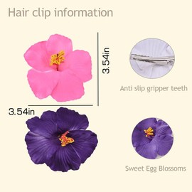 2 PCS Hawaiian Flower Hair Clips Plumeria Hair Barrettes Clip for Women Girls Pink and Purple Floral Hairpins for Summer Beach Hair Accessories