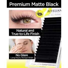 BEYELIAN Eyelash Extension Natural Matte Black 0.03-0.20 C/D/D+/L/M/LU Curl 7-15mm 100°/212°F High Temperature Resistant Classic Volume Individual lash Extensions Professional Use (0.20 D+ 7-15mm)