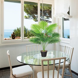 SOMYTING Set of 2 Artificial Areca Palm Plants in Pots, Fake Plants Artificial Floor Plants Fake Tropical Palm Tree Faux Greenry Plants for Indoor Outdoor Home Office Room Decor