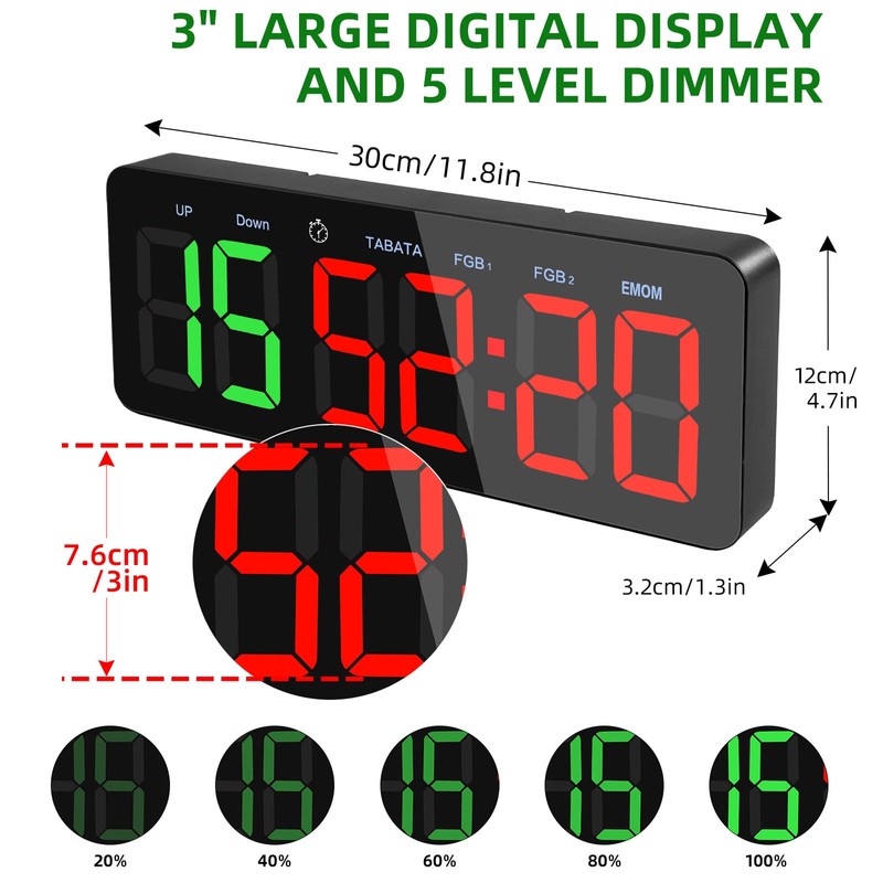 PELLOR Gym Timer, Large Digital Wall Clock, Interval Timer Clocks