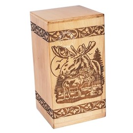 HIND HANDICRAFTS Handcrafted Floral Engraved Wooden Urns for Human Ashes Adult Large - Cremation Urn for Ashes - Burial Urn for Columbarium - Funeral Urn Box (Buck Deer 1, 250 LB - Beechwood)