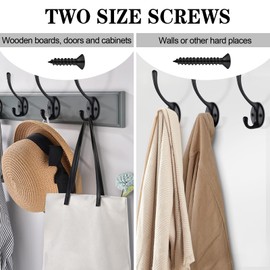 Bolatus Pack of 6 Clothes Hooks, Coat Hooks, Gooseneck Hooks, Double Wall Hooks, Wall Coat Hooks, Metal Hanger with 24 Screws for Bathroom, Kitchen (Black)