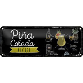 Femer Blechschild Rezept Pina Colada Coktail Recipe 27x10cm