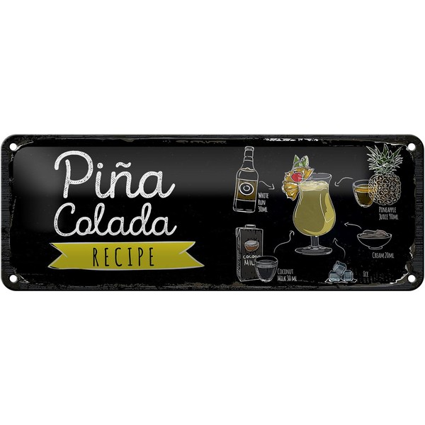 Femer Blechschild Rezept Pina Colada Coktail Recipe 27x10cm