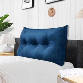 Rucener Twin Rectangular Headboard Reading Pillow, Velvet College Dorm Bed Pillow, Removable Headboard Backrest Reading Pillow Headboard, Dorm Bedding Essentials for Girls & Boys Blue Twin