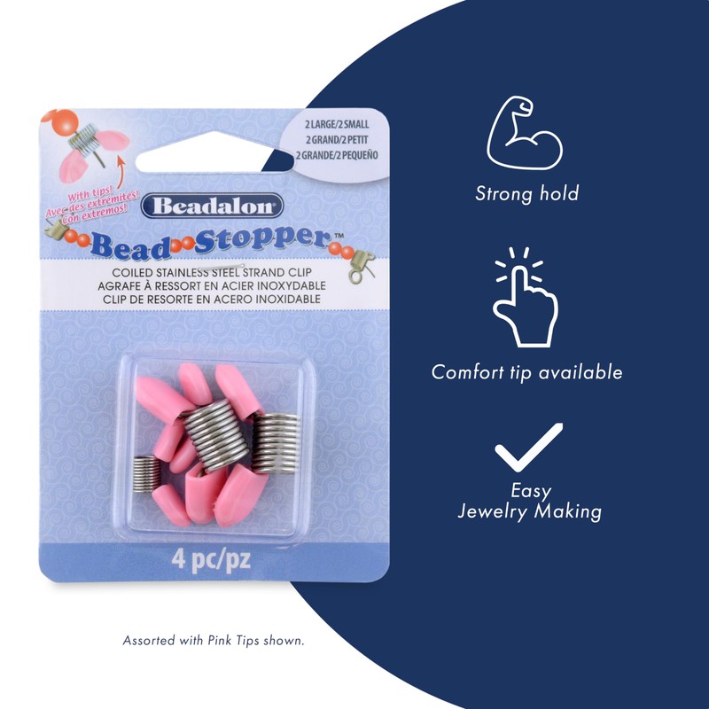 Beadalon Bead Stopper, Large, Pink Tips, 8 pc