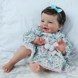 KSBD Realistic Reborn Baby Dolls, 18 Inch Sweet Smile Eyes Open Newborn Baby Dolls Girl, Soft Vinyl Real Life Baby Dolls with Weighted Body, Birthday Gift Set for Kids Age 3+