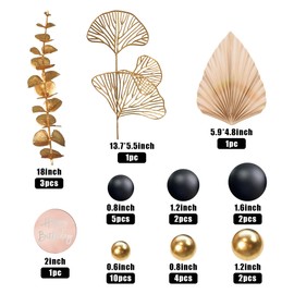 Decoración bohemia para tartas de feliz cumpleaños con bolas de eucalipto para bodas, baby shower, niños y niñas, suministros de fiesta temática de cumpleaños (negro)