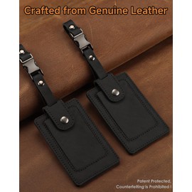Premium Genuine Leather Luggage Tags for Suitcases - Quick Release, Privacy Protection, Elegant and Durable, Travel Essential Luggage Tag - 2 Pack Black