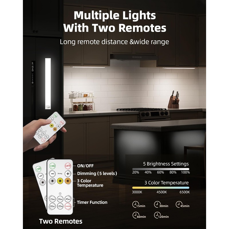 AMETHEUS 4Pack 16inch Under Cabinet Lighting, Rechargeable Motion Sensor Light