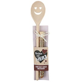 High Quality Wooden Cooking Spoon Height 30 cm with Face and Spice Mix 15 g and Recipe Idea in Gift Shape