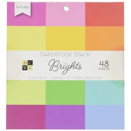 DCWV Card Stock 6X6 Printed Textured Stack, Brights, 12 Solid Colors/4 Each