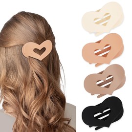 CURASA Flat Hair Clips for Women, 4PCS Heart Shape Matte Strong Hold Flat Claw Clips for Thick & Thin Hair, Lay Down Hair Claw Clips Hair Accessories for Women & Girls