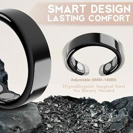 Auvulis Migraine Rings for Women Men Stainless Steel Adjustable Calmi Rings Lymphatic Vitality Magneti Fatigue Relief Rings (Black)