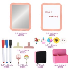 17 PCS Locker Accessories Kits for Girls with Magnetic Whiteboard Locker Mirror and Magnetic Pen Holder Back to School Essentials for Locker Organizer (Pink)
