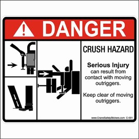 Crane Safety Sticker Crush Hazard Warning Moving Outriggers