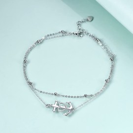 Rnivida 925 Sterling Silver Anchor Anklet for Women, Multilayer Charm Foot Chain Adjustable Ankle Bracelet Jewelry for Women (Silver Anchor)