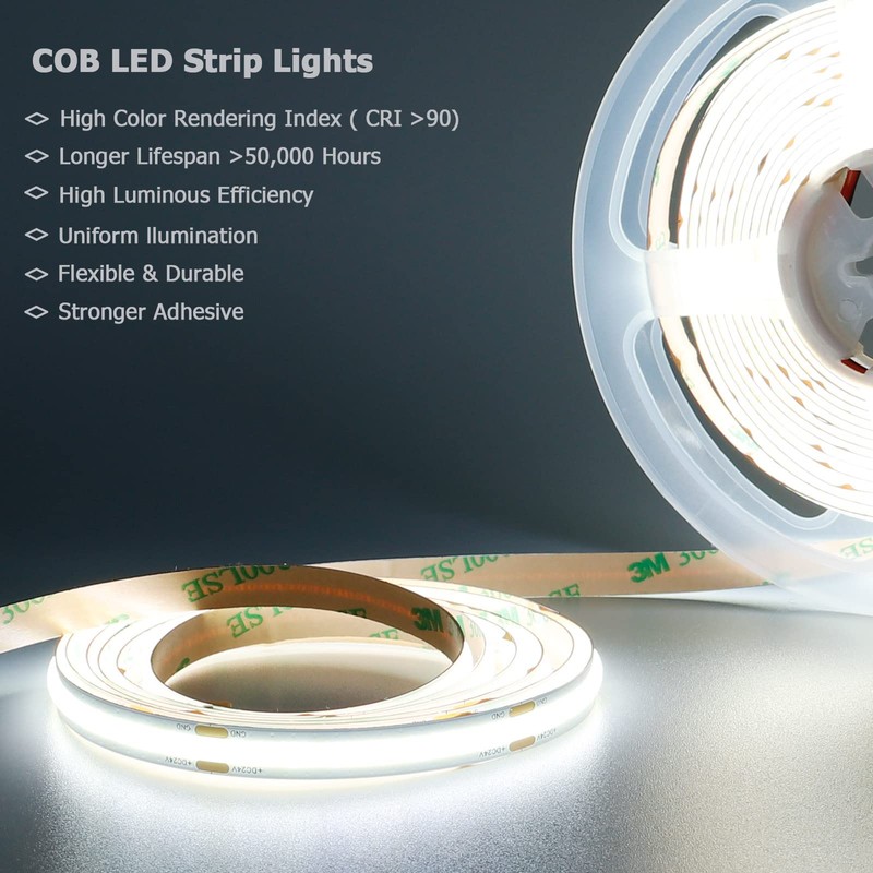 KXZM 24V COB LED Strip Light Cool White 6000K 2400LEDs