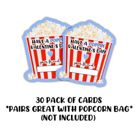 Have A Poppin Popcorn Valentine's 30 pk Die Cut Pop corn Blue Cards | inches Cards | Bulk Classroom to Attach to Un-popped Popcorn Bag for Valentines Day | Poppin' Valentine's Day