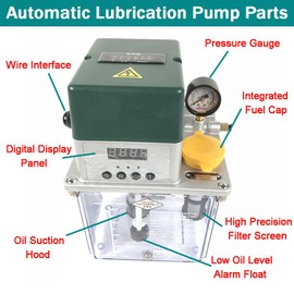 EQCOTWEA 220V Automatic Electric Lubrication Pump 2L Tank Capacity Automatic Gear Pump Lubrication Oil Pump Digital Display Oiler with Pressure Gauge for CNC Machine