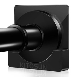 KITOSUN Adhesive Shower Curtain Rod Holder Wall Mount Bathroom Tension Pole Retainer Brackets with Super Sticky Tape for Quick Stick and Stainless Steel Screw for Drilling Install (2Pairs Black)