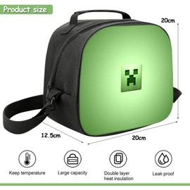 MIFKLMV Kids Lunch Bag, Video Game Creeper Lunch Box, Insulated Lunch Bag, Lunch Box Set for Boys | Kids Creeper Face School Lunch Bags